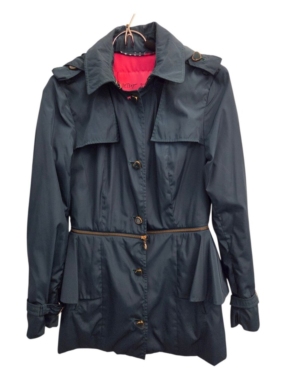 Women’s Black Trench Coat Jacket with Pink Lining